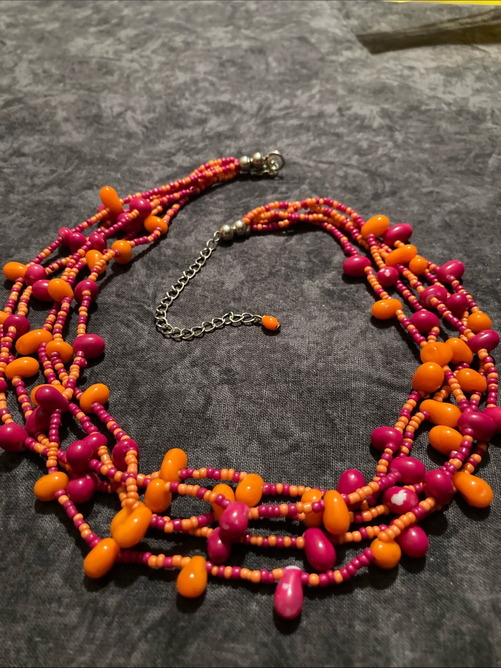 Handcrafted Pink & Orange Beaded Multi-Strand Necklace